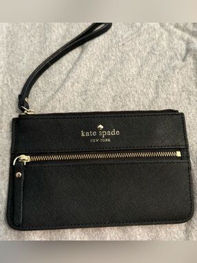 kate spade Black Leather Wristlet with Gold Hardware